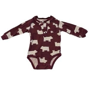 Carter’s Long Sleeve White Polar Bear Bodysuit Maroon Burgundy Henley Size 12 M